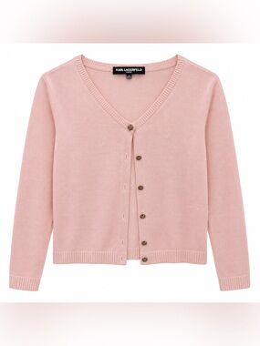 Karl Lagerfeld Paris Women’s M Pink Cardigan Sweater Gold Logo Buttons